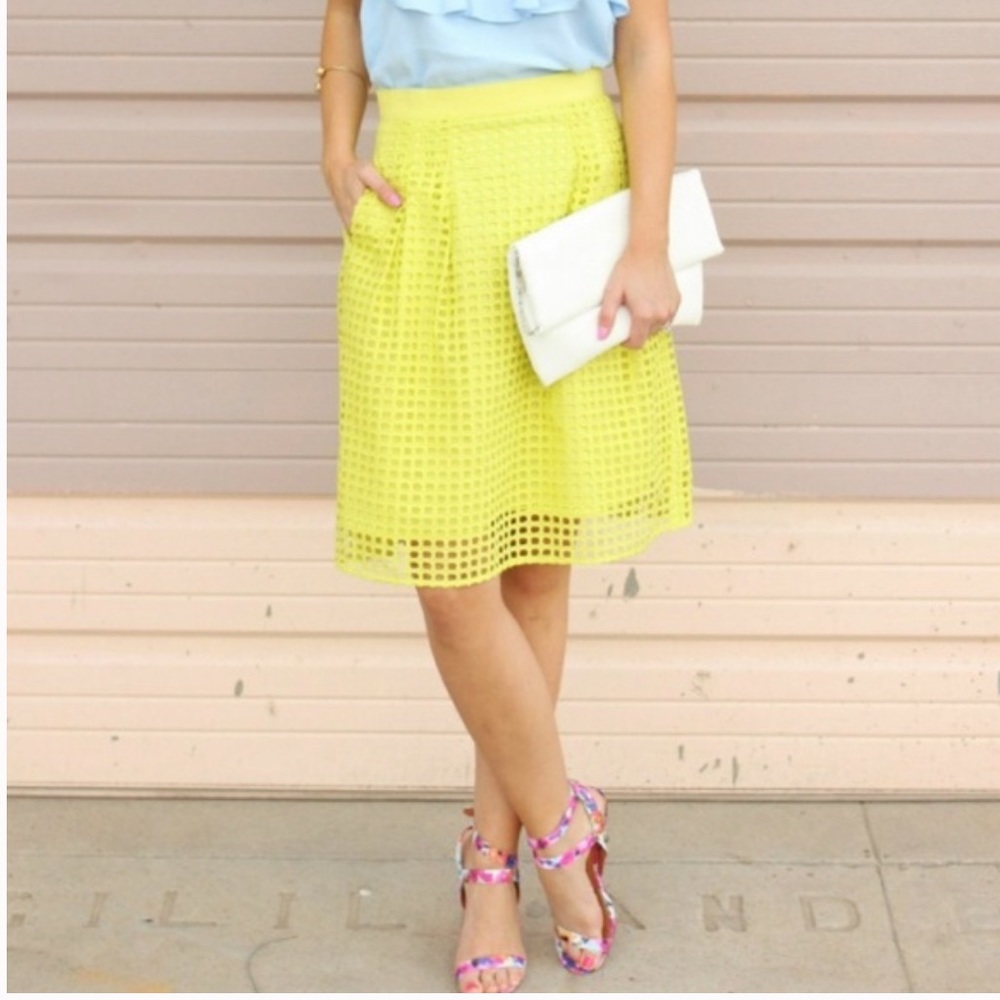 LOFT | Neon Lime Green/Yellow Eyelet Skirt